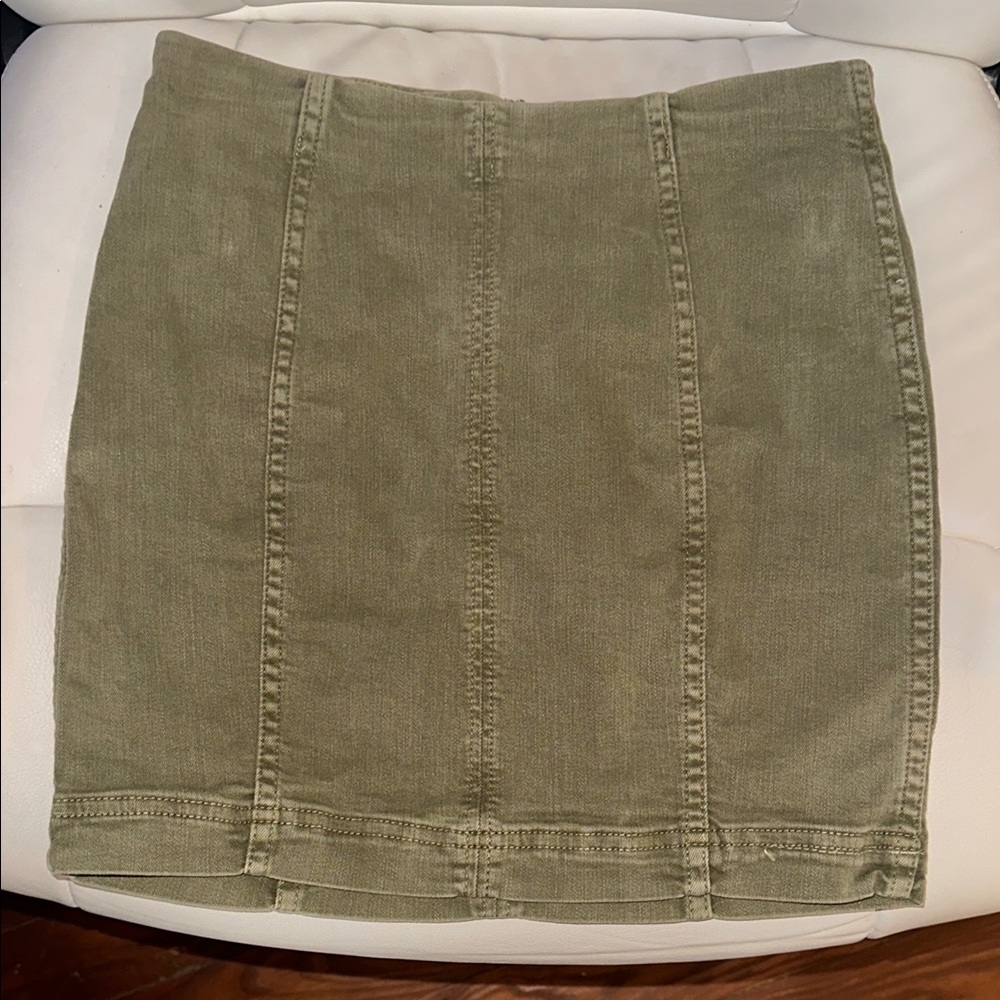 Free People Modern Femme Olive Green Denim Mini Skirt, Size 2